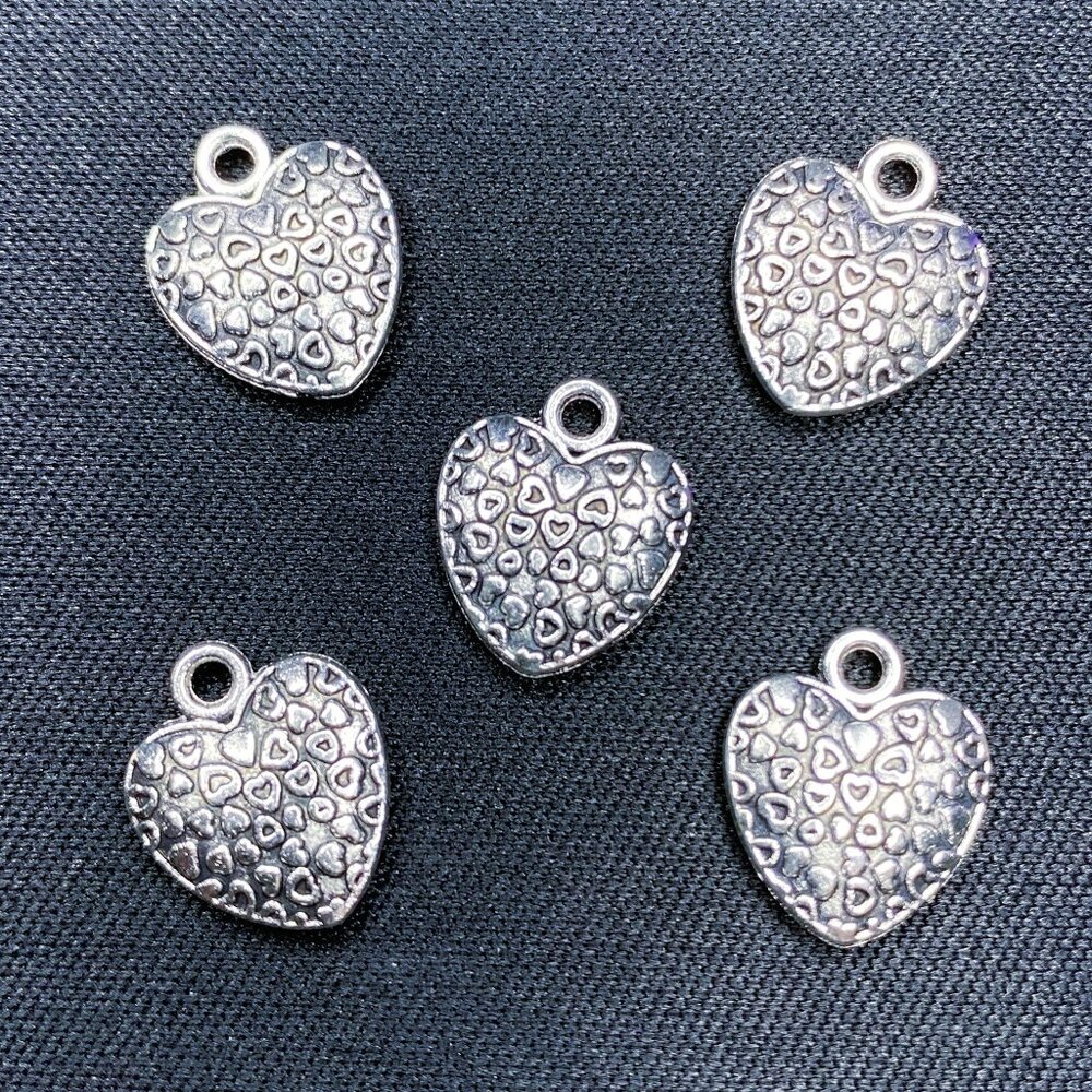 Hearts on Hearts Puff Charm, Antique Silver